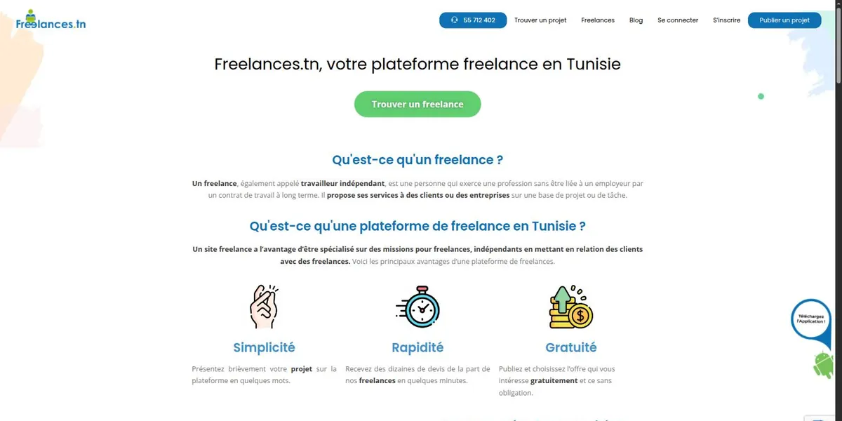Page d’accueil de Freelances.tn