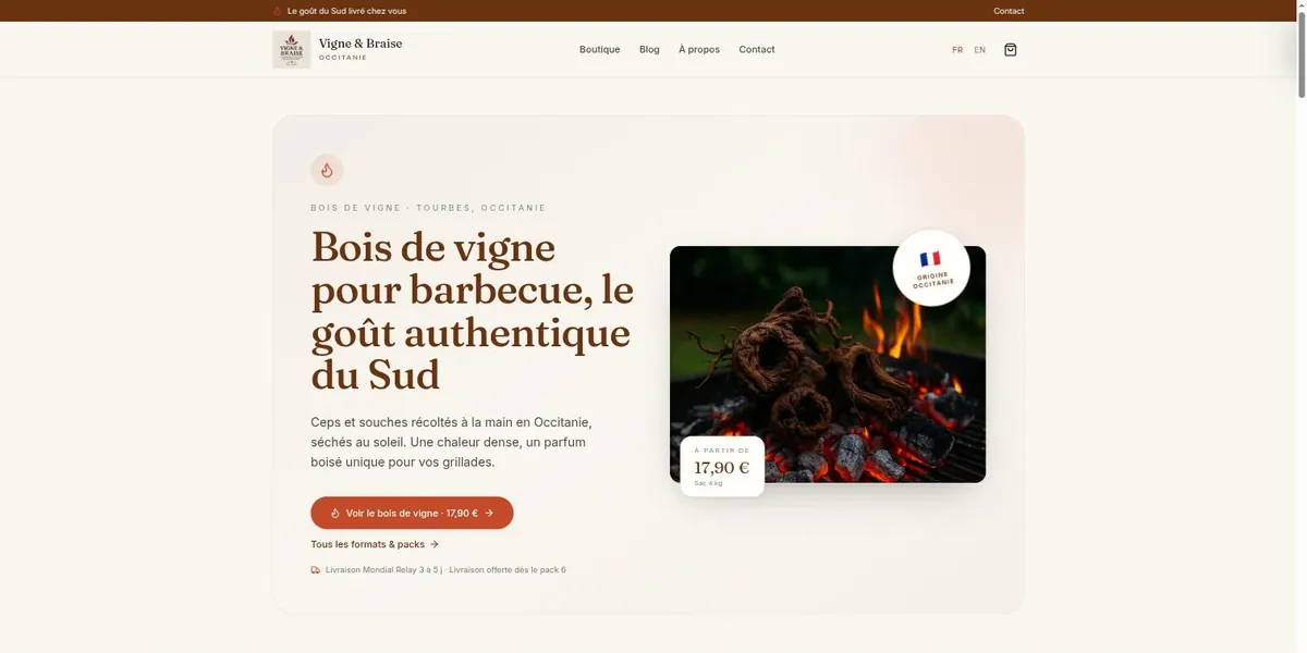 Page d’accueil de Vigne & Braise